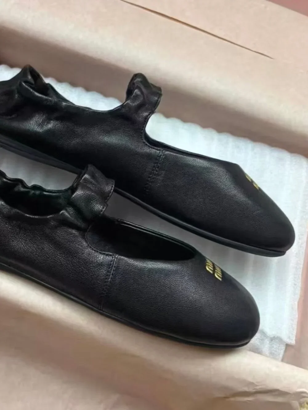 Miu Miu Ruffle Collar Leather Mary Jane Ballerinas